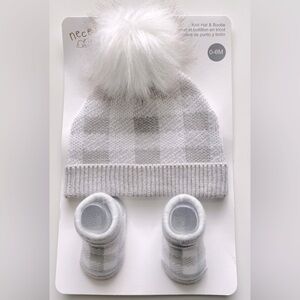 Infant Grey Plaid Hat and Bootie Set - NWT